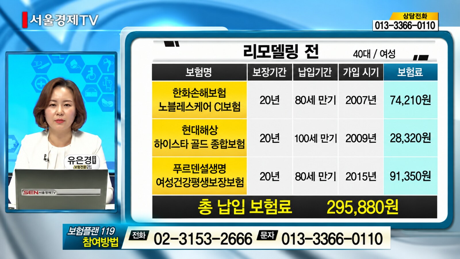 서울경제TV에서 보험 리모델링을 설명하는 유은경 보험전문가